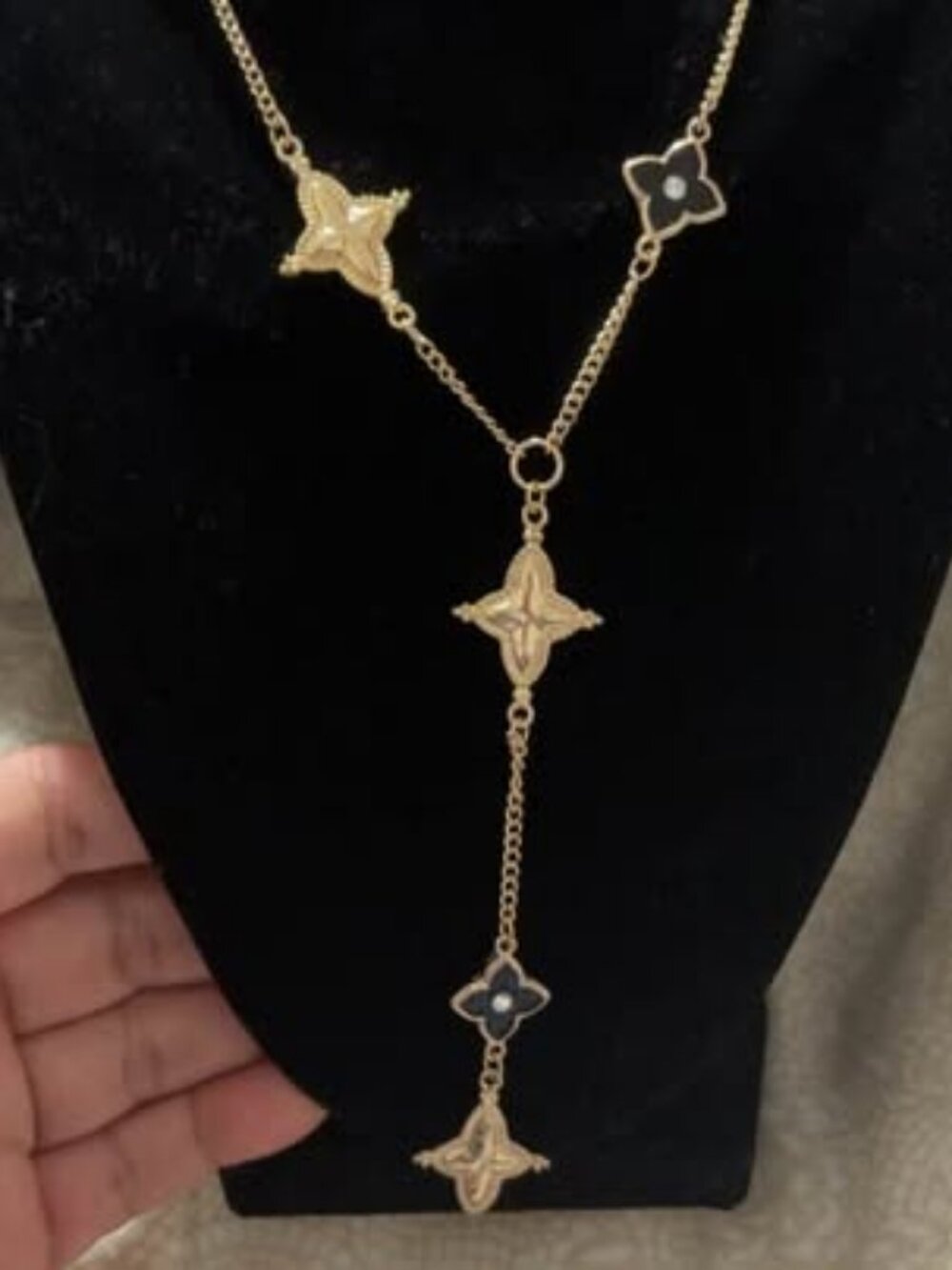 Gold-Toned Clover Lariat Necklace